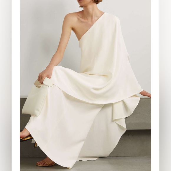 Sparrow Draped One-Shoulder Silk Gown Long Dress in White - Picture 3 of 14